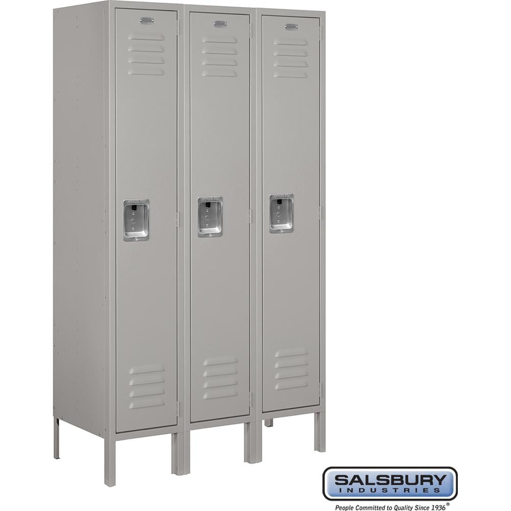 12" Wide Single Tier Standard Metal Locker - 3 Wide - 5 Feet High - 15" Deep by Salsbury