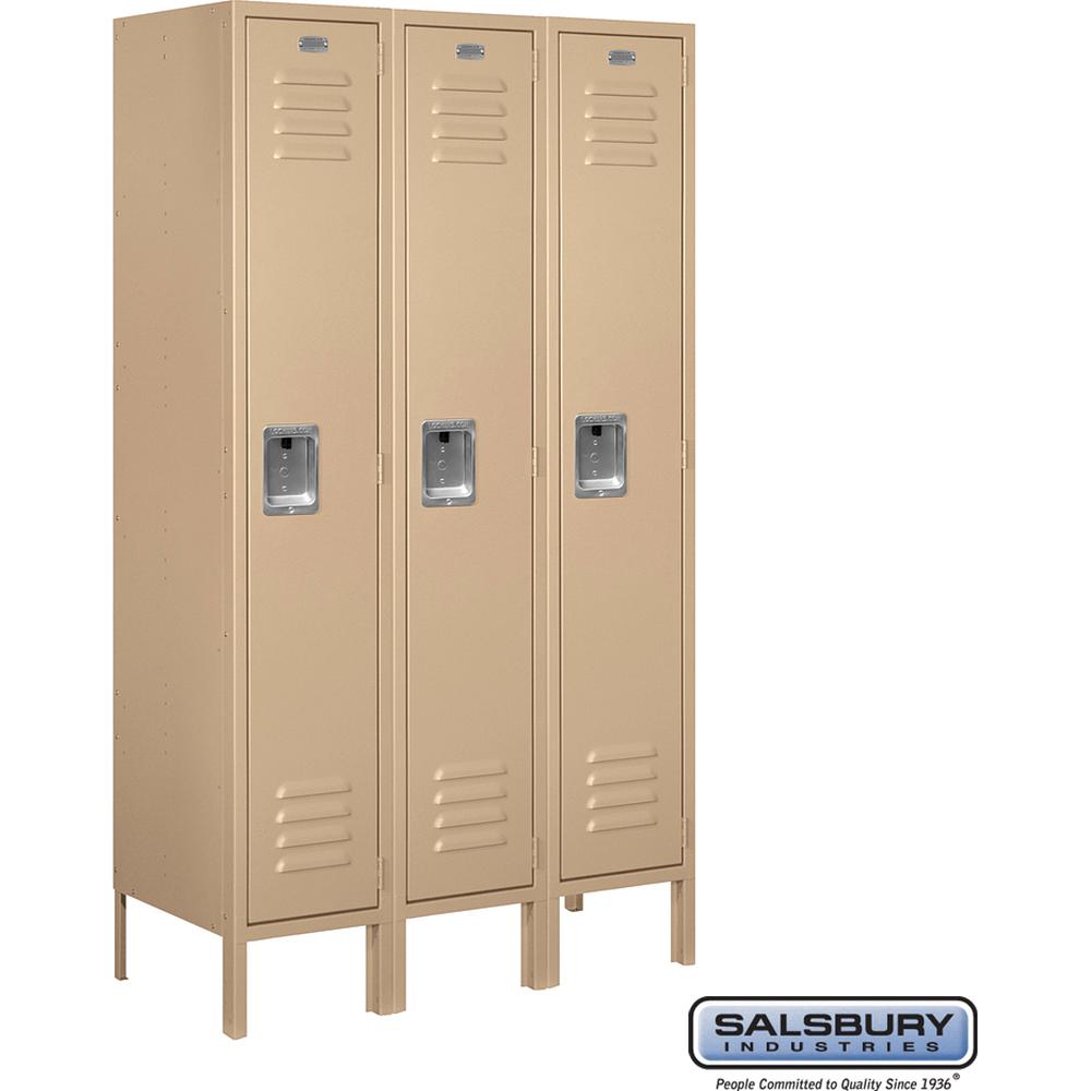 12" Wide Single Tier Standard Metal Locker - 3 Wide - 5 Feet High - 15" Deep by Salsbury