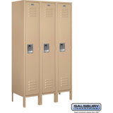 12" Wide Single Tier Standard Metal Locker - 3 Wide - 5 Feet High - 15" Deep by Salsbury
