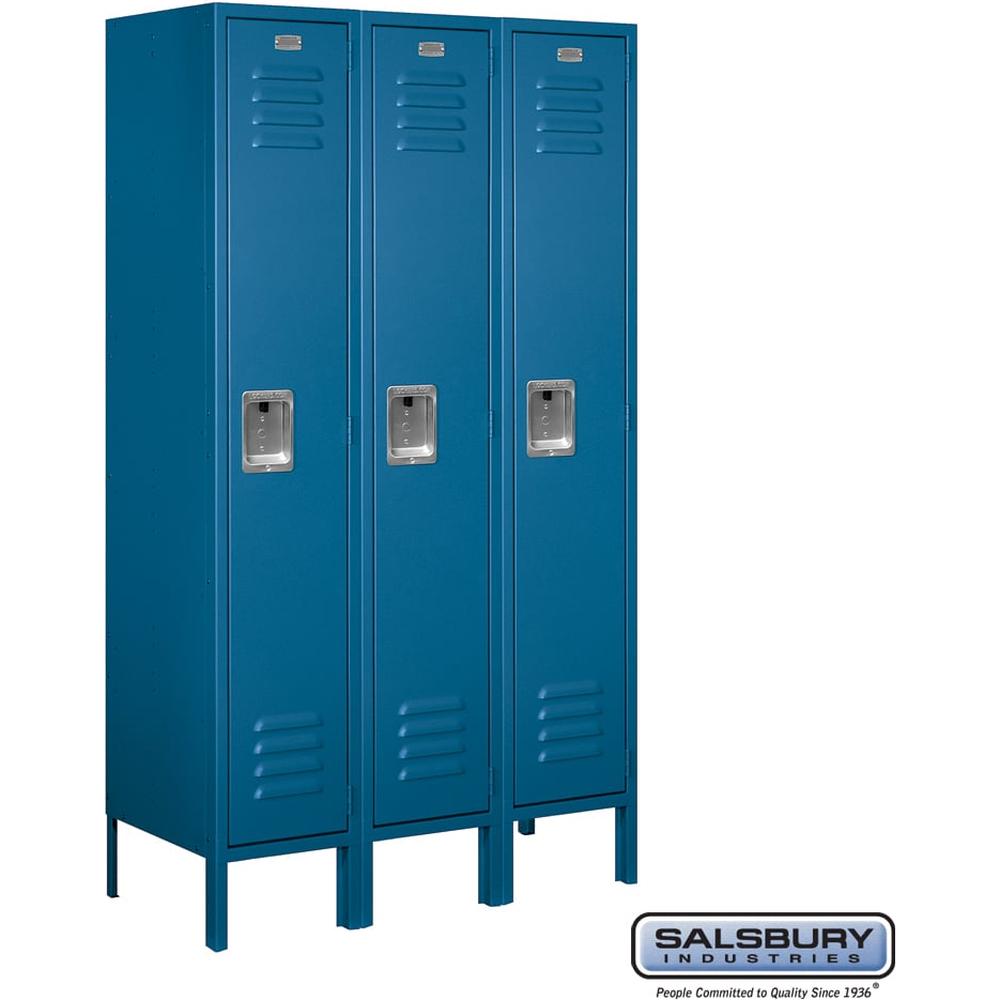 12" Wide Single Tier Standard Metal Locker - 3 Wide - 5 Feet High - 15" Deep by Salsbury