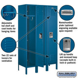 12" Wide Single Tier Standard Metal Locker - 3 Wide - 5 Feet High - 15" Deep by Salsbury