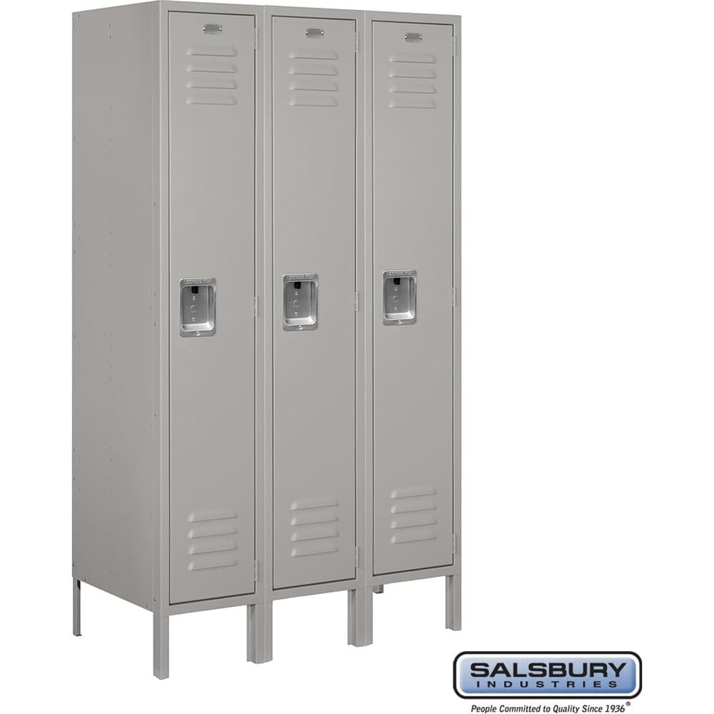 12" Wide Single Tier Standard Metal Locker - 3 Wide - 5 Feet High - 18" Deep by Salsbury