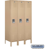 12" Wide Single Tier Standard Metal Locker - 3 Wide - 5 Feet High - 18" Deep by Salsbury