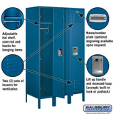 12" Wide Single Tier Standard Metal Locker - 3 Wide - 5 Feet High - 18" Deep by Salsbury