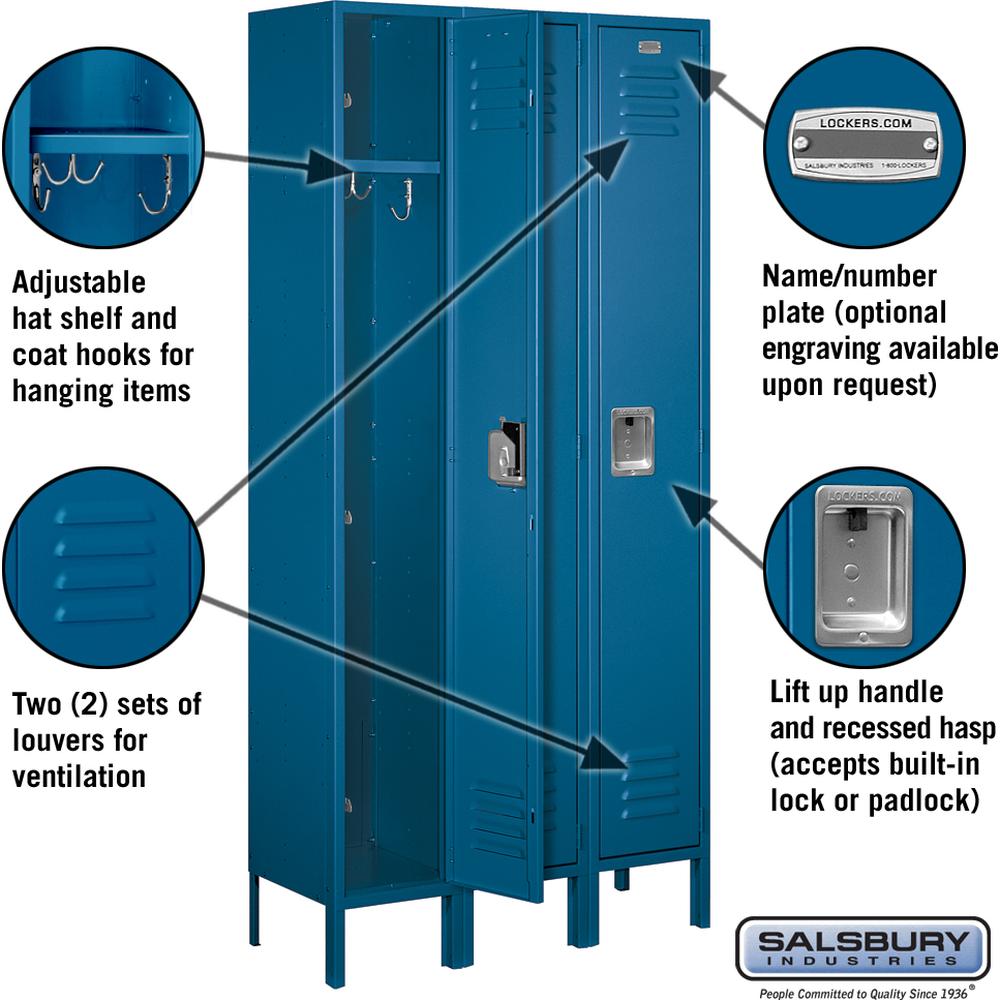 12" Wide Single Tier Standard Metal Locker - 3 Wide - 6 Feet High - 12" Deep by Salsbury