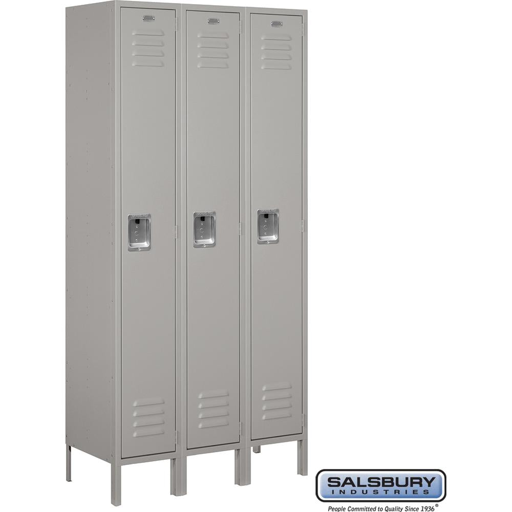 12" Wide Single Tier Standard Metal Locker - 3 Wide - 6 Feet High - 15" Deep by Salsbury