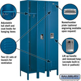 12" Wide Single Tier Standard Metal Locker - 3 Wide - 6 Feet High - 15" Deep by Salsbury