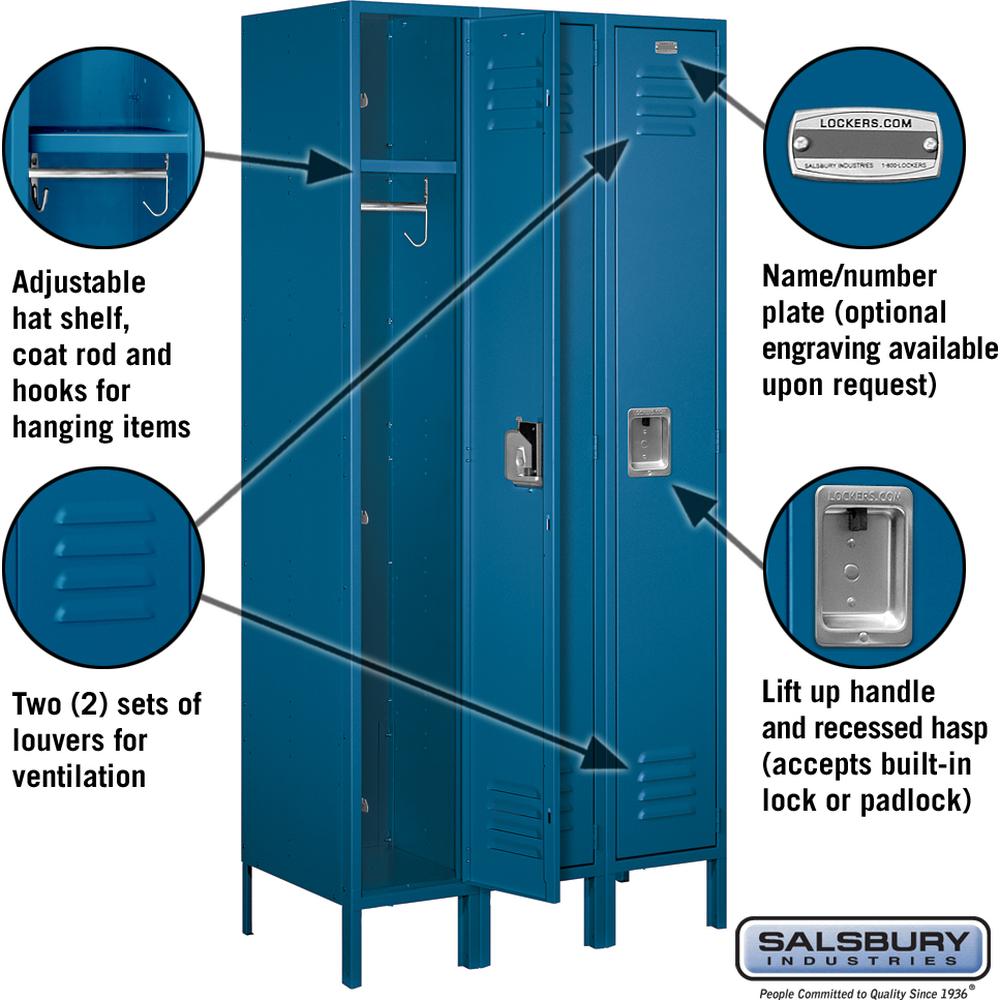 12" Wide Single Tier Standard Metal Locker - 3 Wide - 6 Feet High - 18" Deep by Salsbury