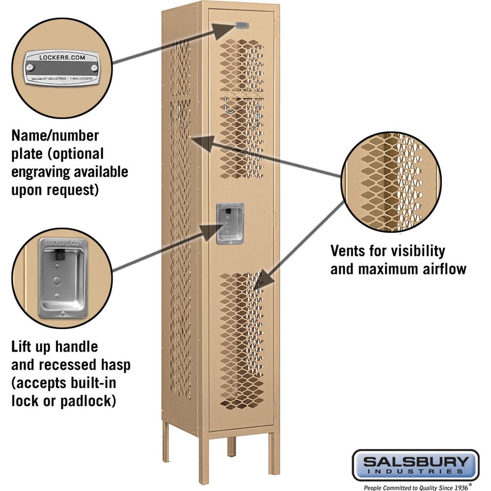 12" Wide Single Tier Vented Metal Locker - 1 Wide - 5 Feet High - 12" Deep by Salsbury