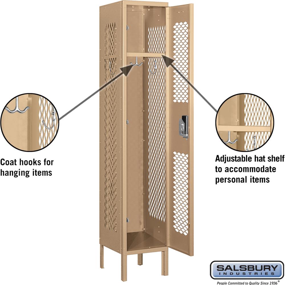 12" Wide Single Tier Vented Metal Locker - 1 Wide - 5 Feet High - 12" Deep by Salsbury