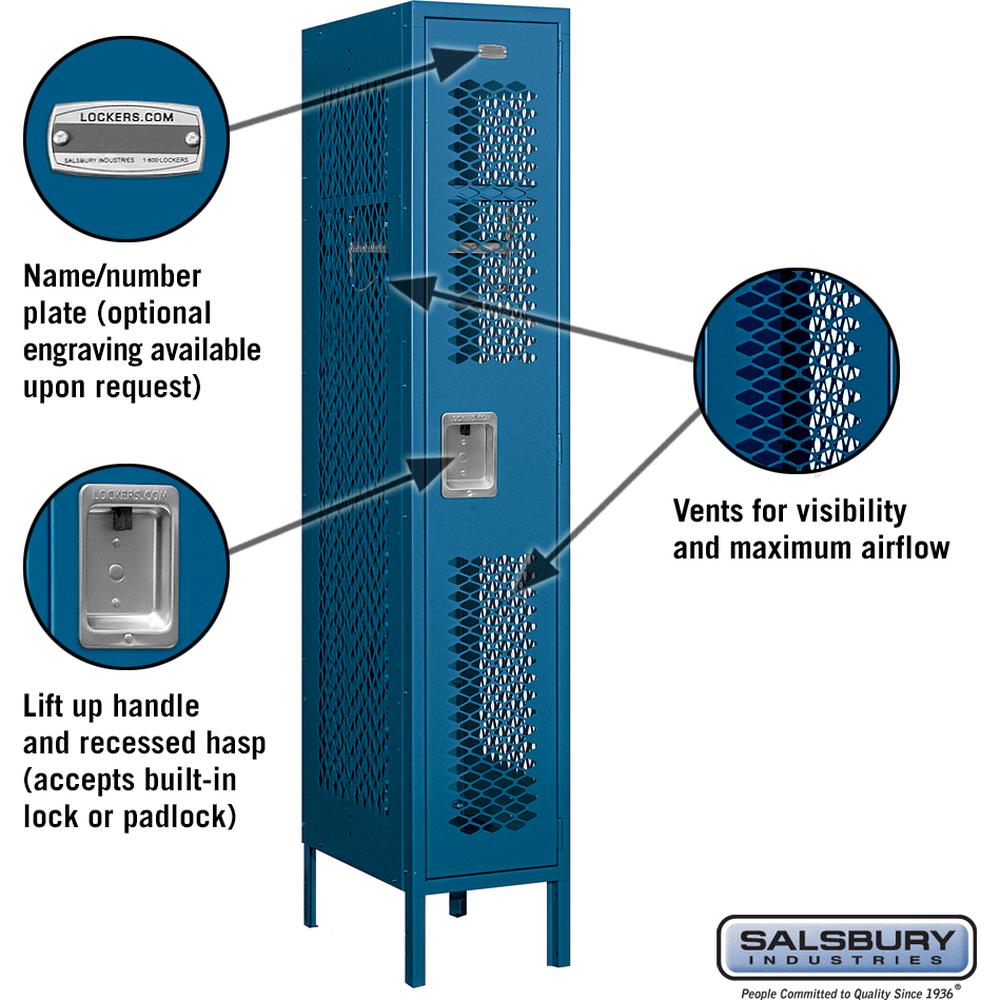 12" Wide Single Tier Vented Metal Locker - 1 Wide - 5 Feet High - 18" Deep by Salsbury