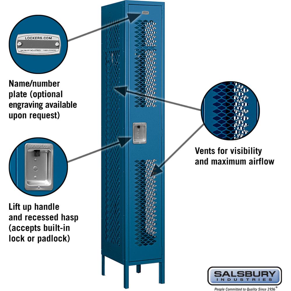 12" Wide Single Tier Vented Metal Locker - 1 Wide - 6 Feet High - 15" Deep by Salsbury
