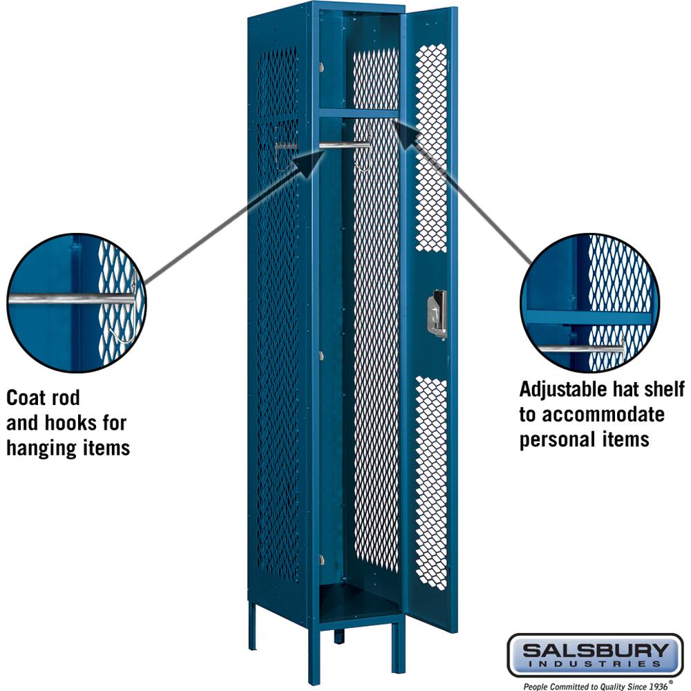 12" Wide Single Tier Vented Metal Locker - 1 Wide - 6 Feet High - 18" Deep by Salsbury