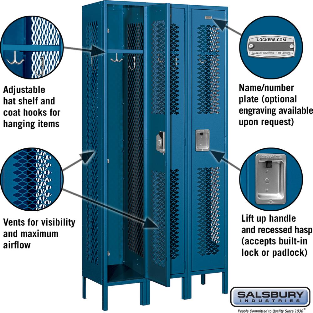 12" Wide Single Tier Vented Metal Locker - 3 Wide - 6 Feet High - 12" Deep by Salsbury