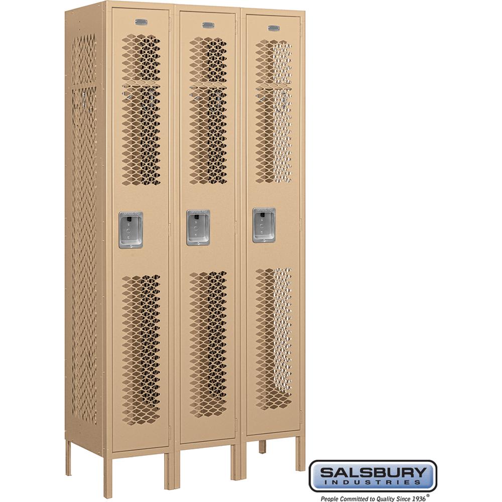 12" Wide Single Tier Vented Metal Locker - 3 Wide - 6 Feet High - 15" Deep by Salsbury