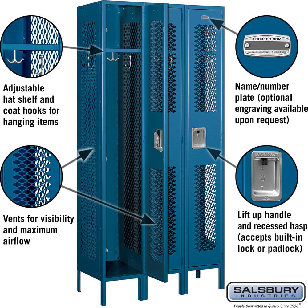 12" Wide Single Tier Vented Metal Locker - 3 Wide - 6 Feet High - 15" Deep by Salsbury