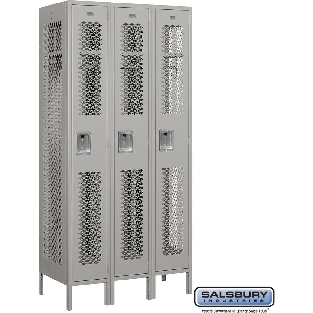 12" Wide Single Tier Vented Metal Locker - 3 Wide - 6 Feet High - 18" Deep by Salsbury