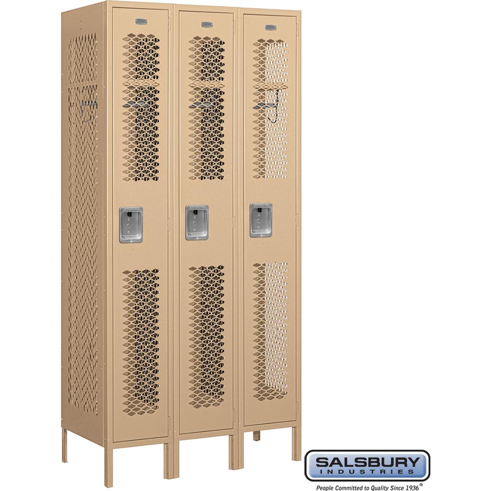 12" Wide Single Tier Vented Metal Locker - 3 Wide - 6 Feet High - 18" Deep by Salsbury