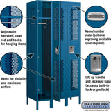 12" Wide Single Tier Vented Metal Locker - 3 Wide - 6 Feet High - 18" Deep by Salsbury