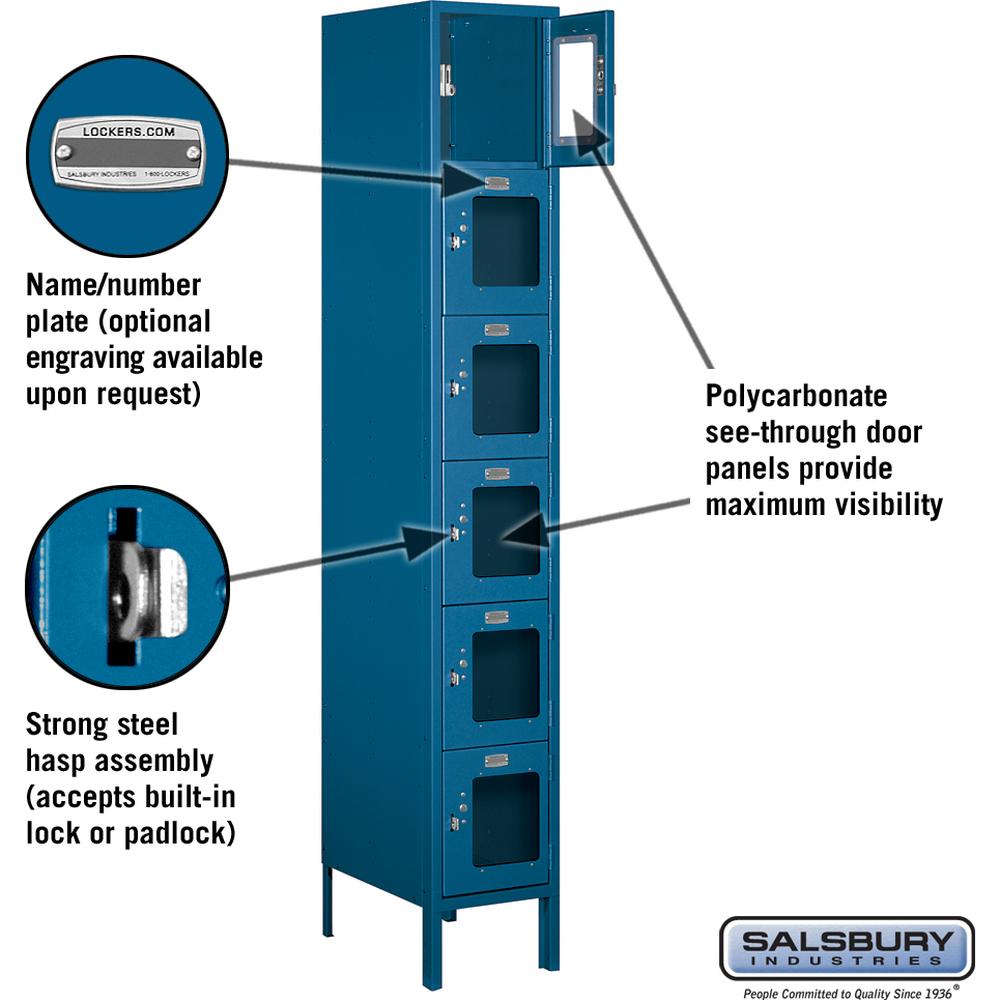 12" Wide Six Tier Box Style See-Through Metal Locker - 1 Wide - 6 Feet High - 18" Deep by Salsbury