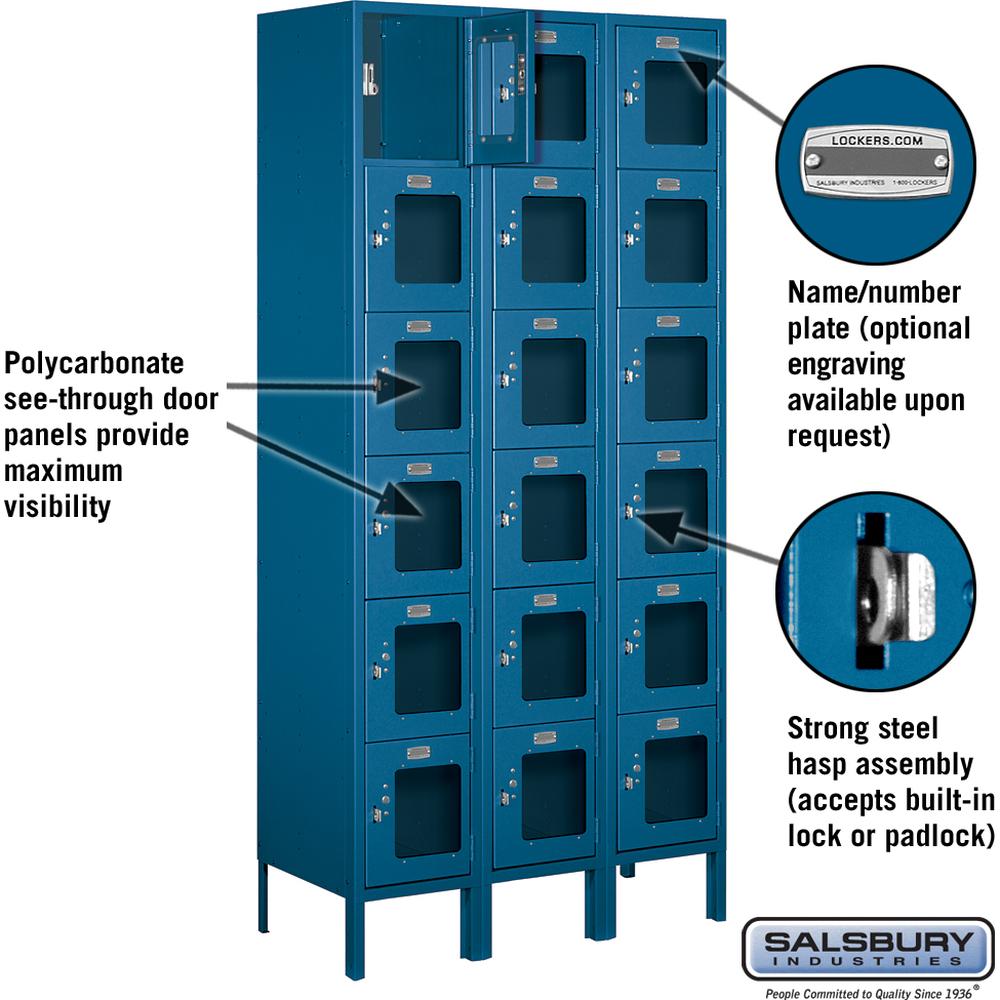 12" Wide Six Tier Box Style See-Through Metal Locker - 3 Wide - 6 Feet High - 15" Deep by Salsbury