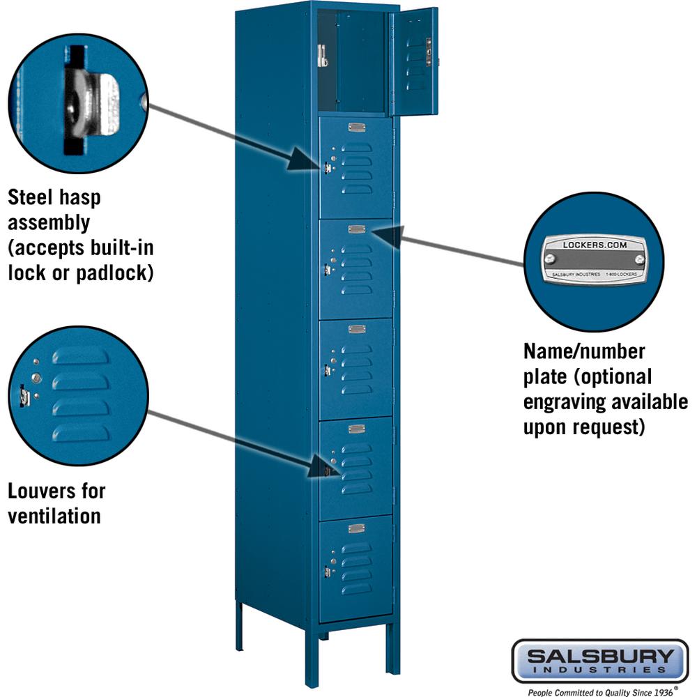 12" Wide Six Tier Box Style Standard Metal Locker - 1 Wide - 6 Feet High - 18" Deep by Salsbury
