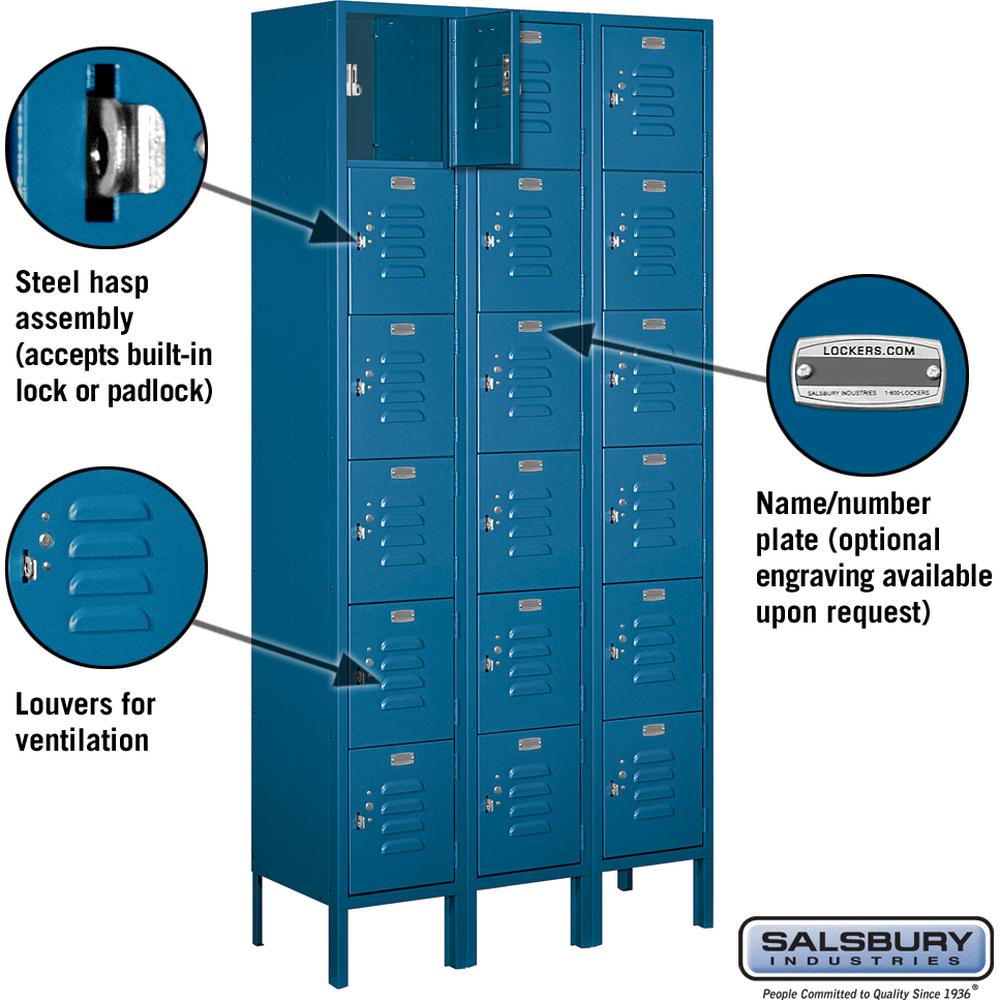 12" Wide Six Tier Box Style Standard Metal Locker - 3 Wide - 6 Feet High - 12" Deep by Salsbury
