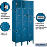 12" Wide Six Tier Box Style Standard Metal Locker - 3 Wide - 6 Feet High - 12" Deep by Salsbury