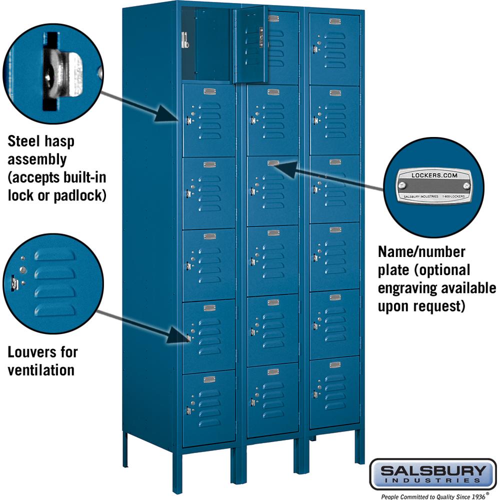 12" Wide Six Tier Box Style Standard Metal Locker - 3 Wide - 6 Feet High - 18" Deep by Salsbury