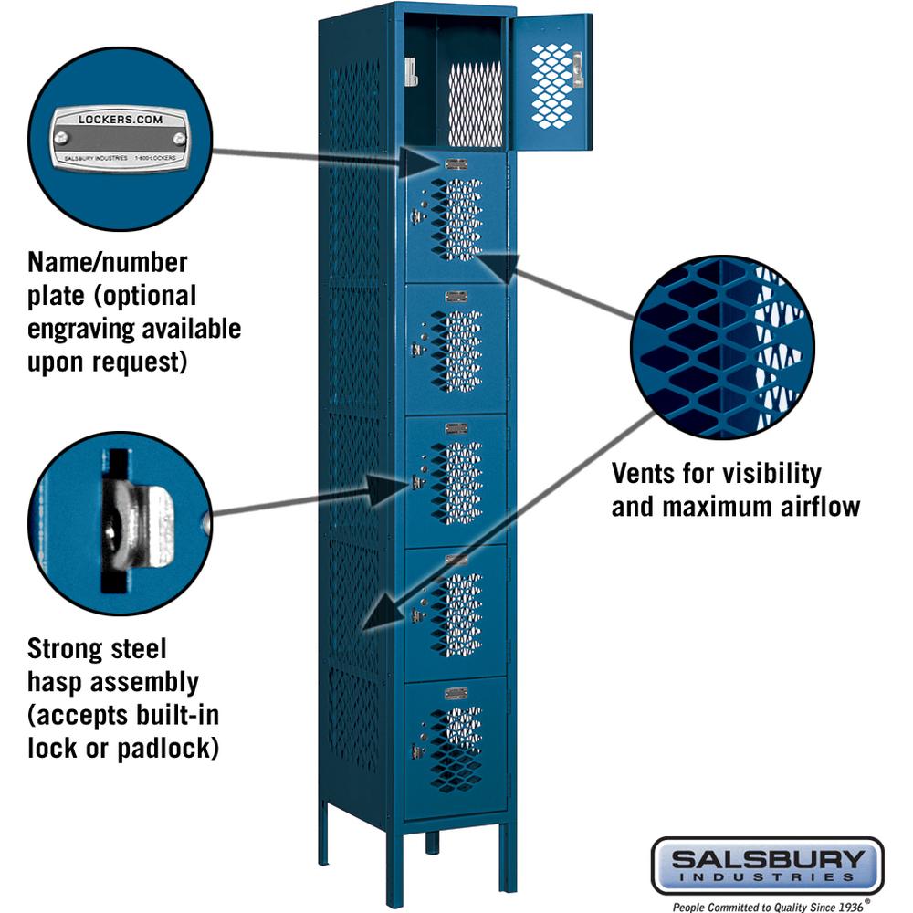 12" Wide Six Tier Box Style Vented Metal Locker - 1 Wide - 6 Feet High - 15" Deep by Salsbury