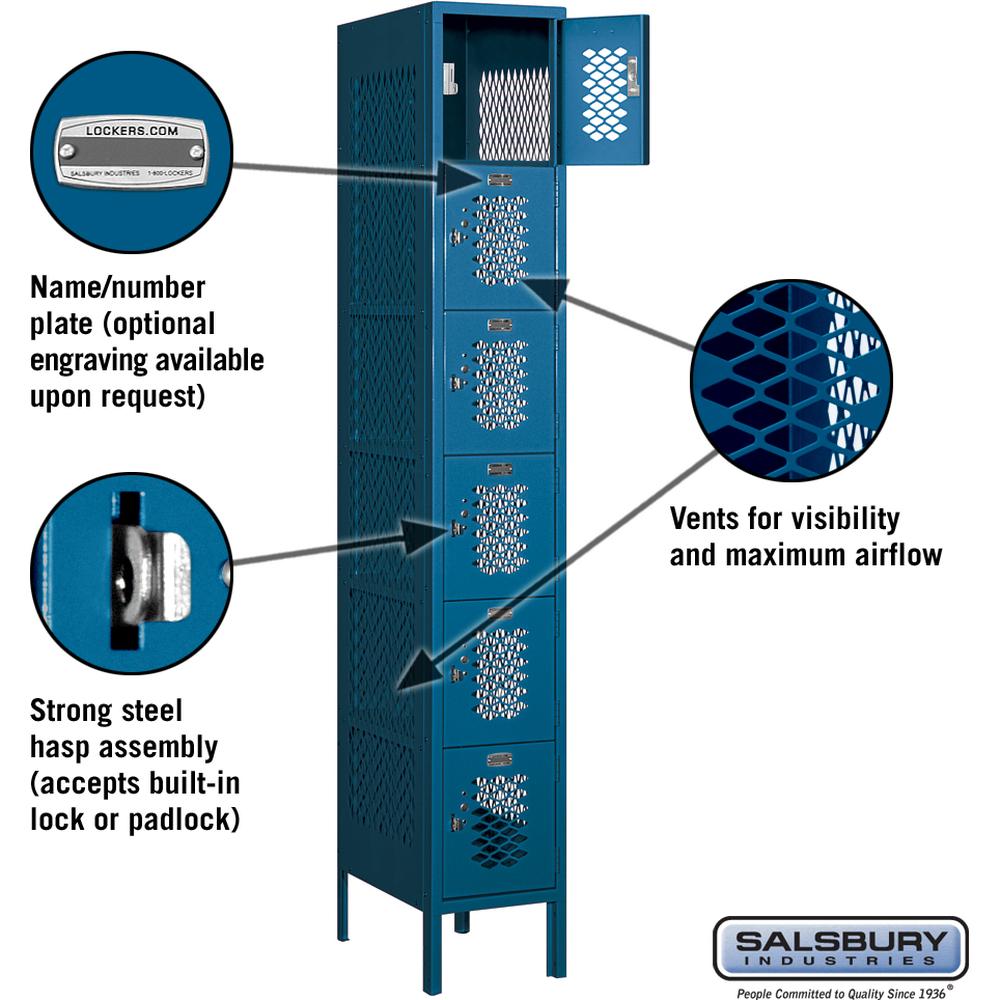 12" Wide Six Tier Box Style Vented Metal Locker - 1 Wide - 6 Feet High - 18" Deep by Salsbury