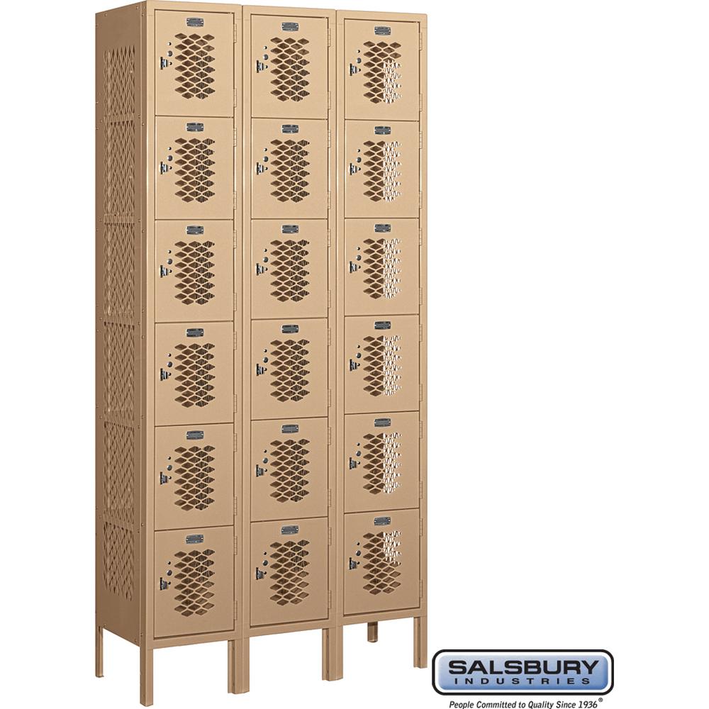 12" Wide Six Tier Box Style Vented Metal Locker - 3 Wide - 6 Feet High - 12" Deep by Salsbury