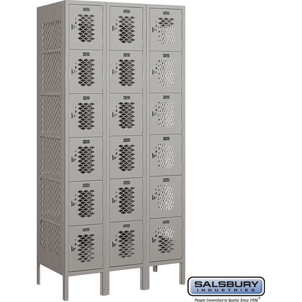 12" Wide Six Tier Box Style Vented Metal Locker - 3 Wide - 6 Feet High - 18" Deep by Salsbury