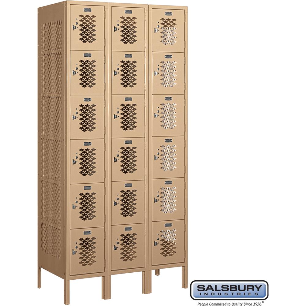 12" Wide Six Tier Box Style Vented Metal Locker - 3 Wide - 6 Feet High - 18" Deep by Salsbury