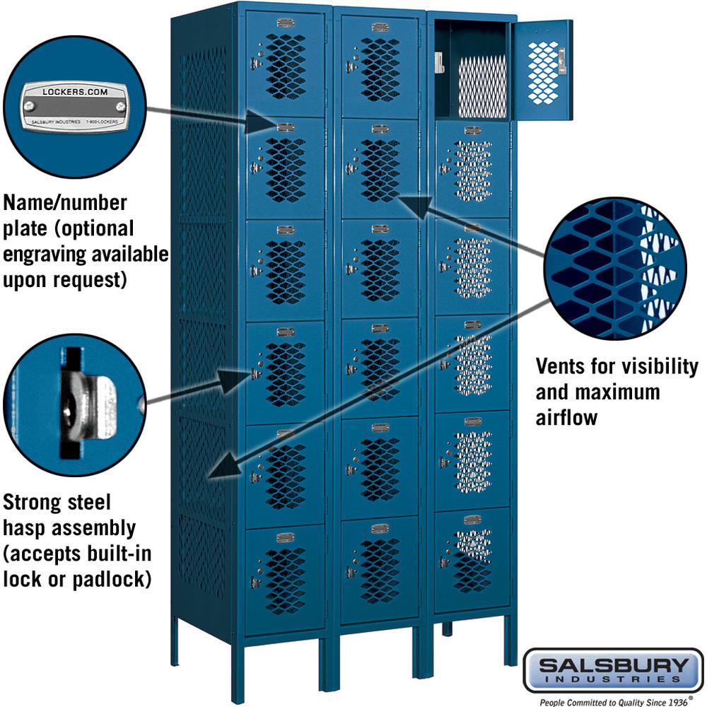 12" Wide Six Tier Box Style Vented Metal Locker - 3 Wide - 6 Feet High - 18" Deep by Salsbury