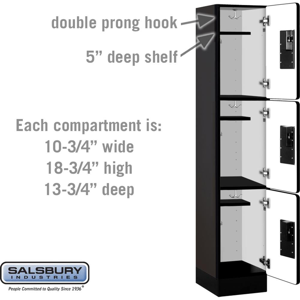 12" Wide Triple Tier Designer Wood Locker - 1 Wide - 5 Feet High - 15" Deep by Salsbury