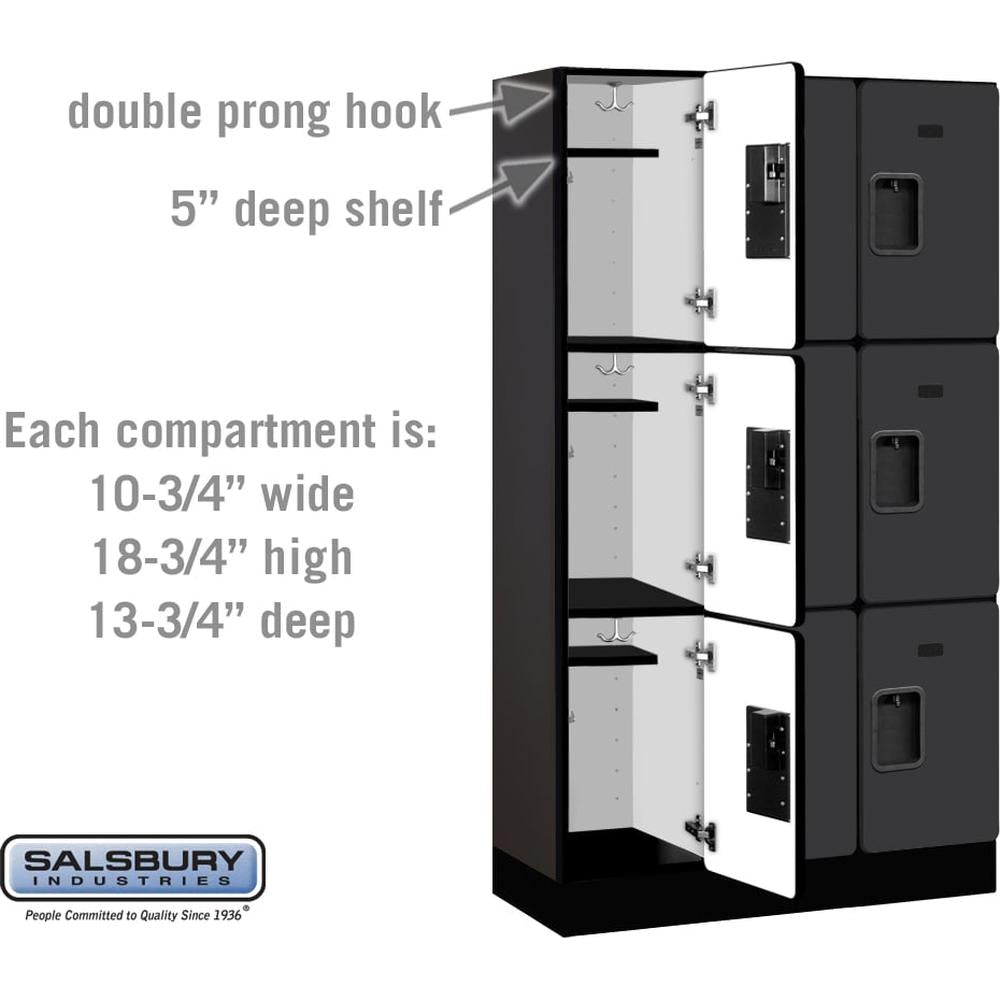 12" Wide Triple Tier Designer Wood Locker - 3 Wide - 5 Feet High - 15" Deep by Salsbury