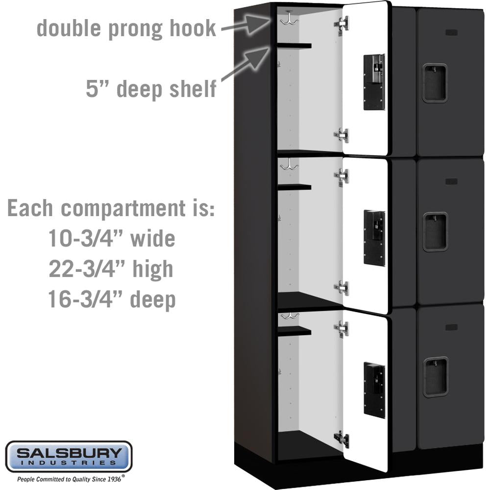 12" Wide Triple Tier Designer Wood Locker - 3 Wide - 6 Feet High - 18" Deep by Salsbury