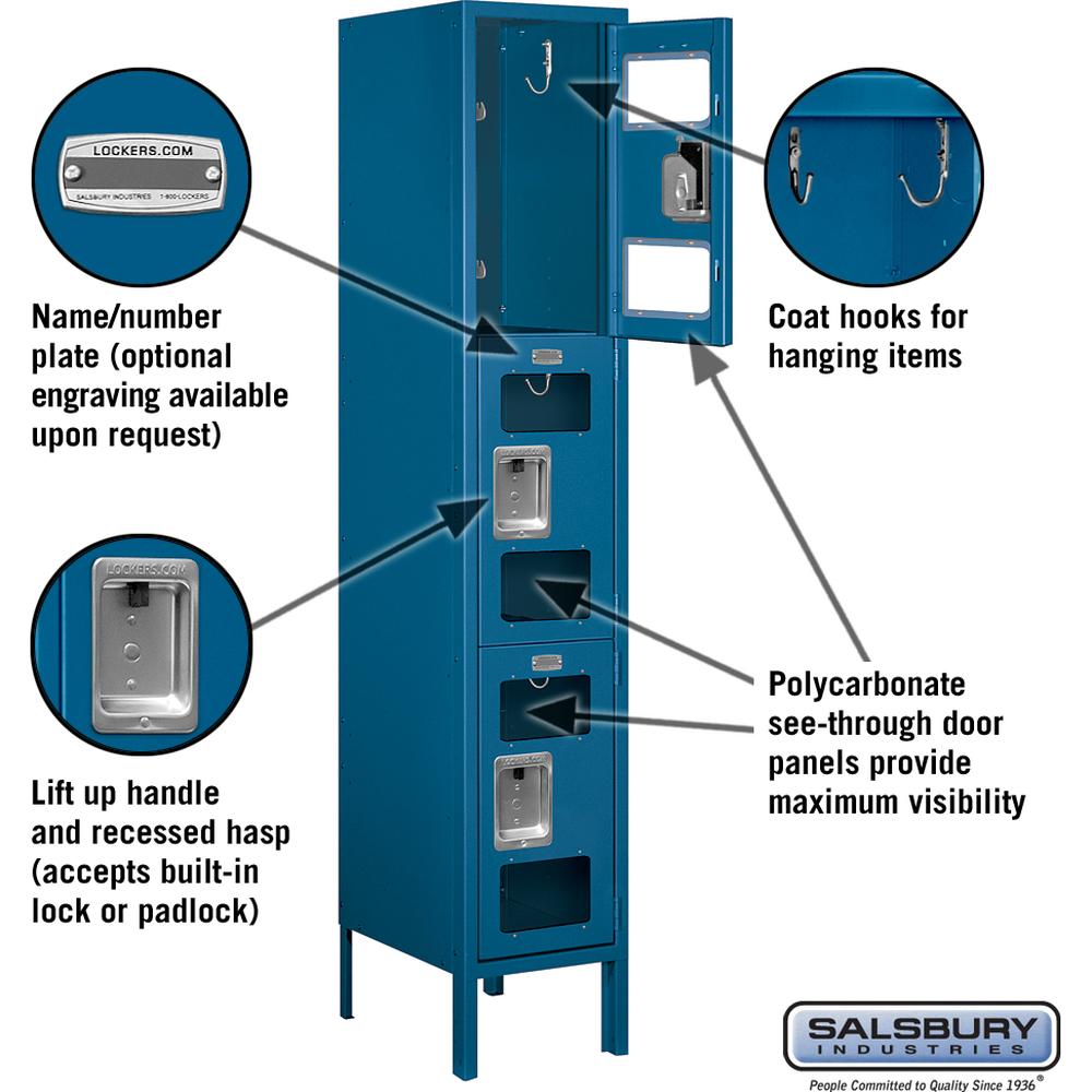 12" Wide Triple Tier See-Through Metal Locker - 1 Wide - 5 Feet High - 15" Deep by Salsbury