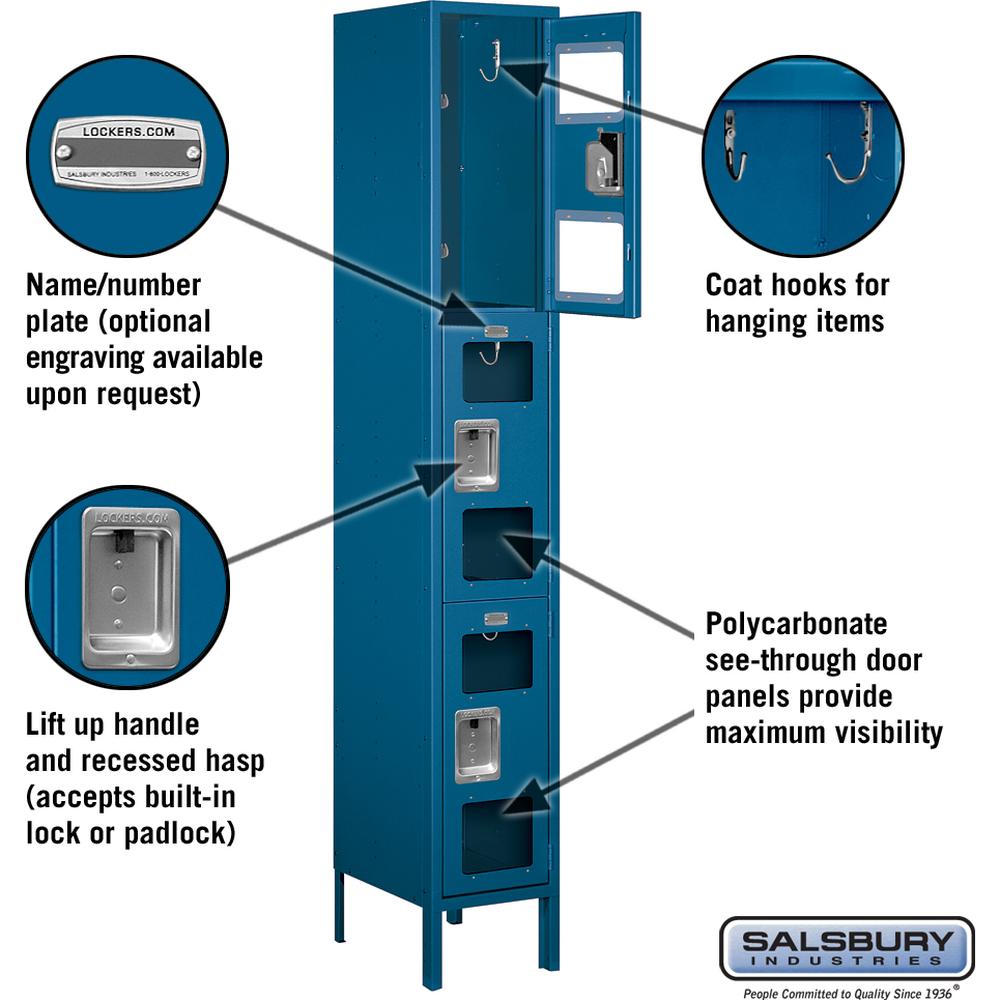 12" Wide Triple Tier See-Through Metal Locker - 1 Wide - 6 Feet High - 15" Deep by Salsbury