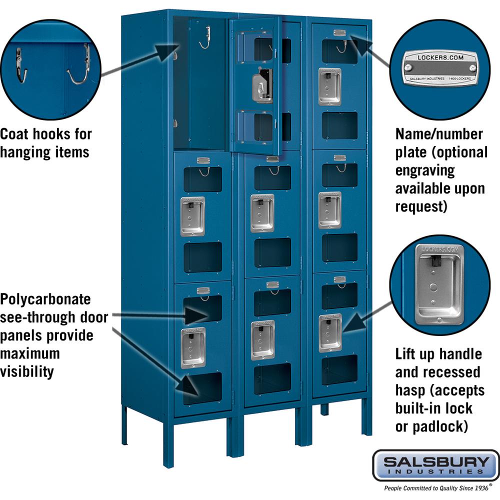 12" Wide Triple Tier See-Through Metal Locker - 3 Wide - 5 Feet High - 12" Deep by Salsbury
