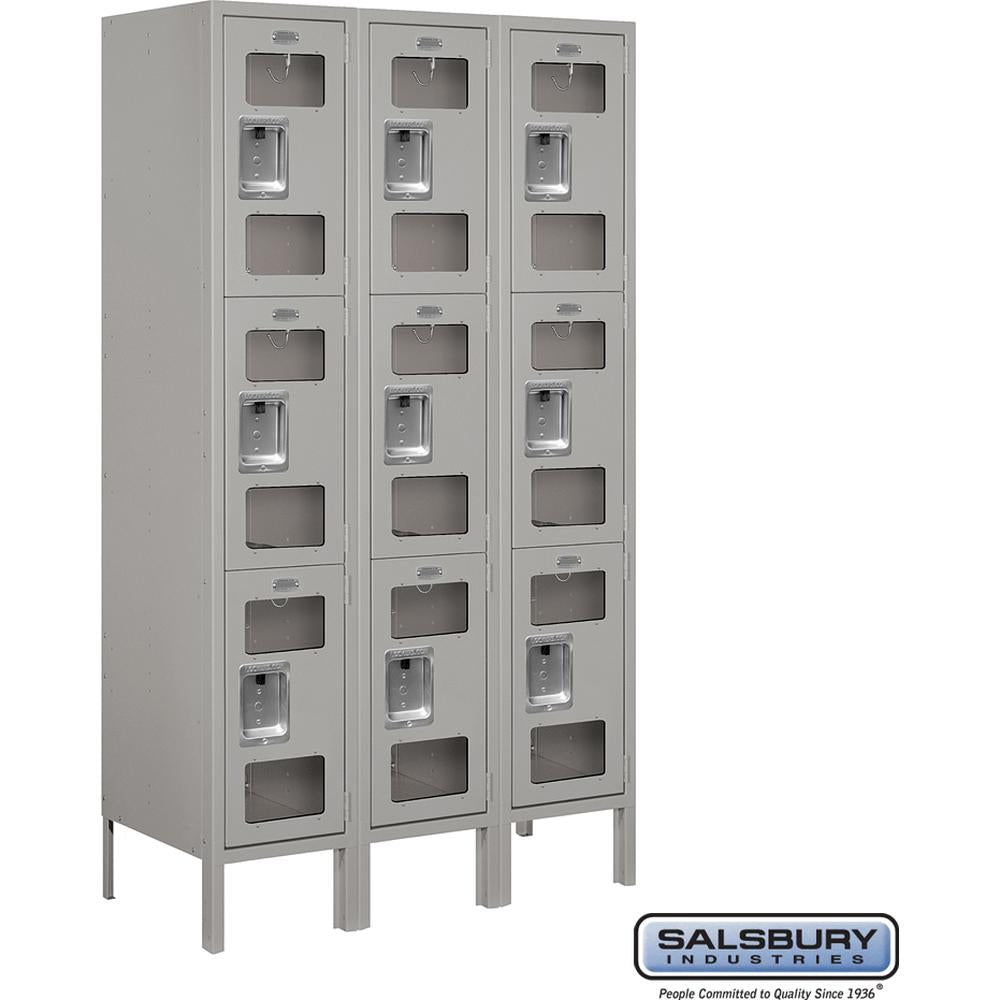 12" Wide Triple Tier See-Through Metal Locker - 3 Wide - 5 Feet High - 15" Deep by Salsbury