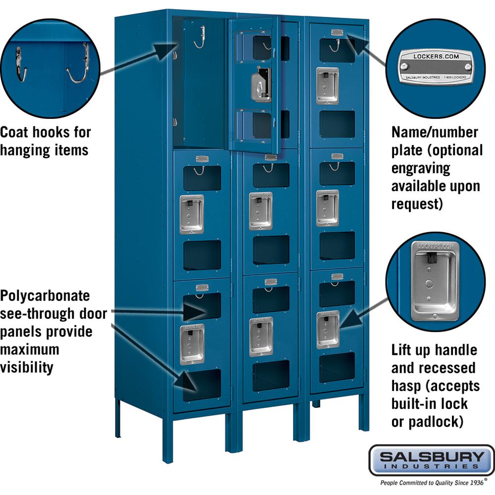 12" Wide Triple Tier See-Through Metal Locker - 3 Wide - 5 Feet High - 15" Deep by Salsbury