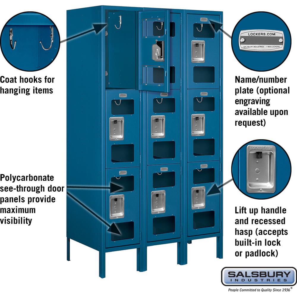 12" Wide Triple Tier See-Through Metal Locker - 3 Wide - 5 Feet High - 18" Deep by Salsbury