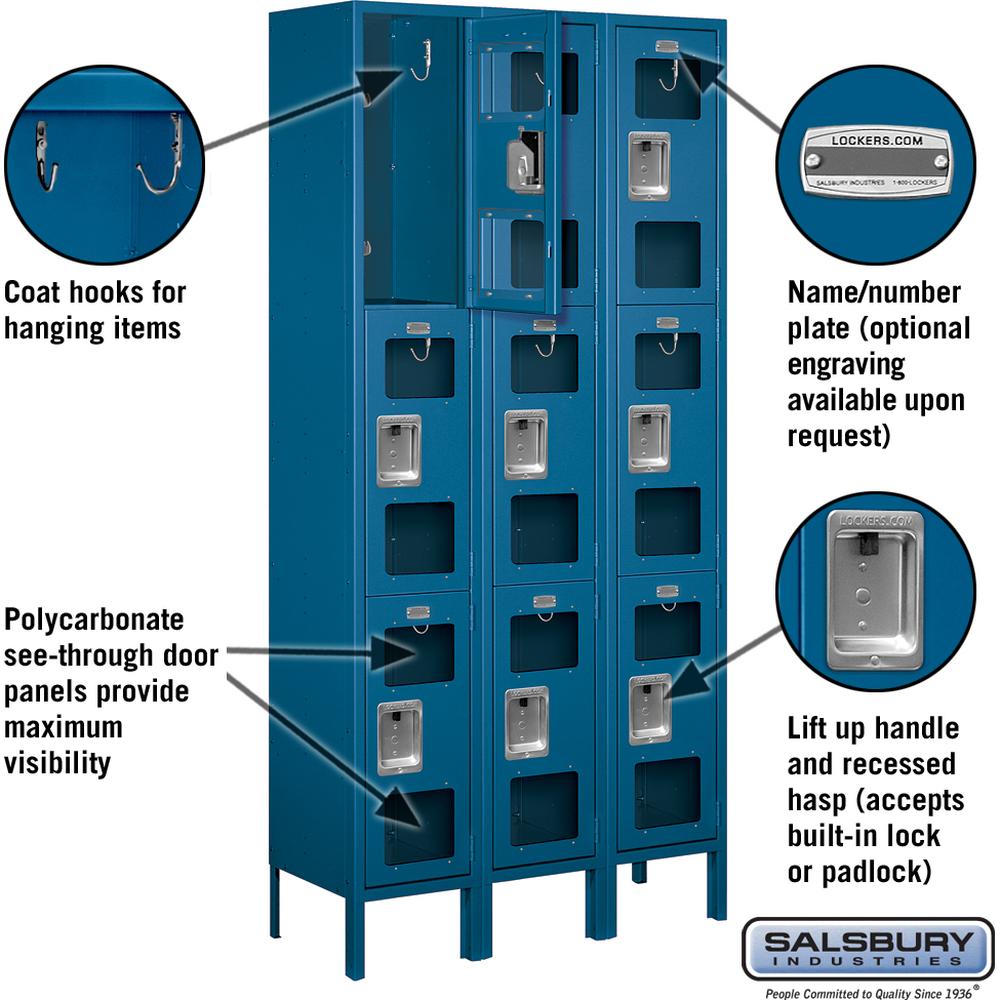 12" Wide Triple Tier See-Through Metal Locker - 3 Wide - 6 Feet High - 12" Deep by Salsbury
