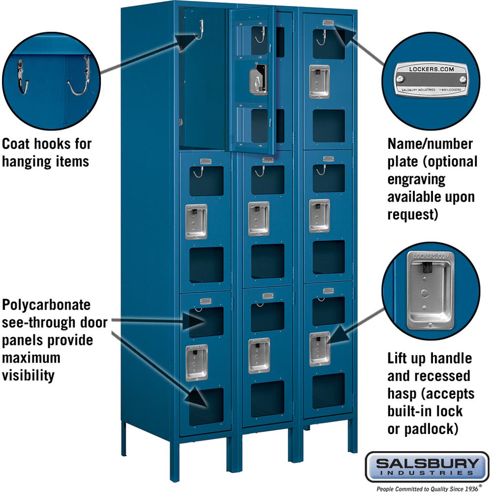 12" Wide Triple Tier See-Through Metal Locker - 3 Wide - 6 Feet High - 18" Deep by Salsbury