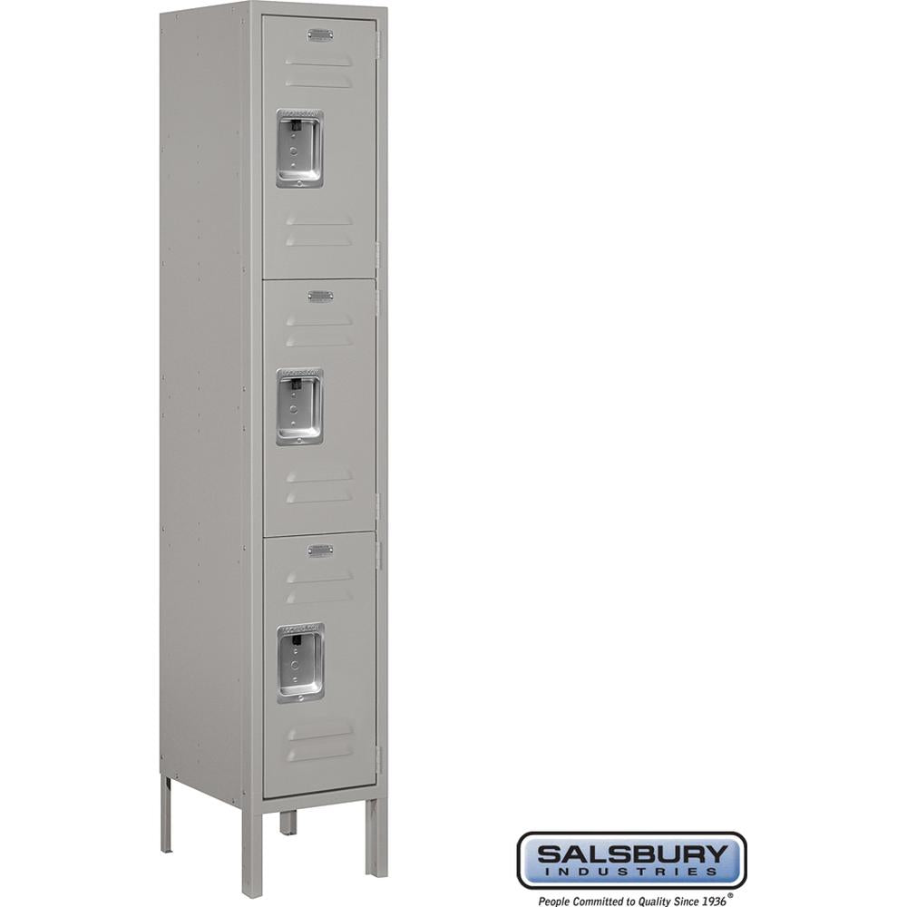 12" Wide Triple Tier Standard Metal Locker - 1 Wide - 5 Feet High - 12" Deep by Salsbury