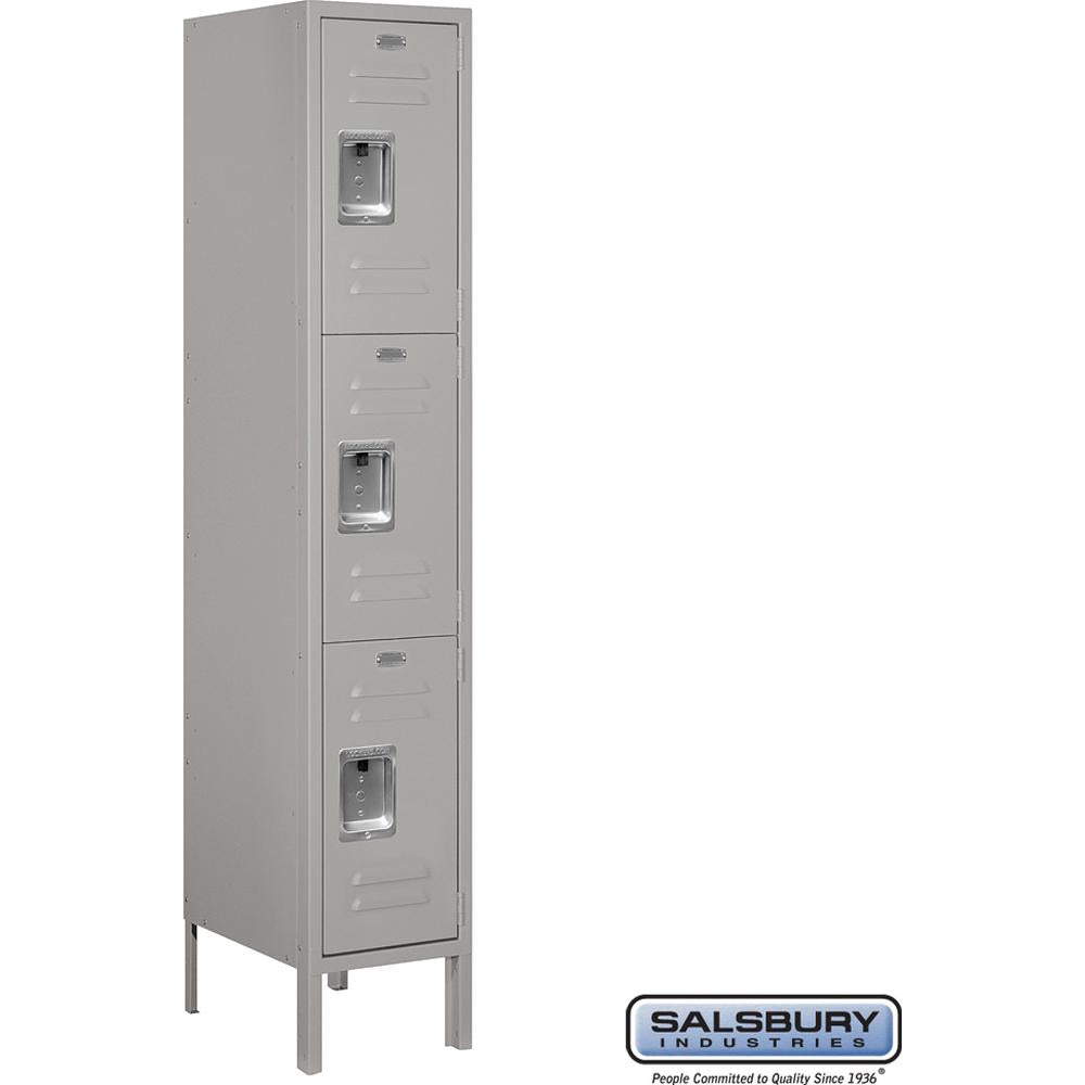 12" Wide Triple Tier Standard Metal Locker - 1 Wide - 5 Feet High - 15" Deep by Salsbury