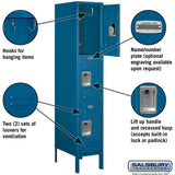 12" Wide Triple Tier Standard Metal Locker - 1 Wide - 5 Feet High - 18" Deep by Salsbury