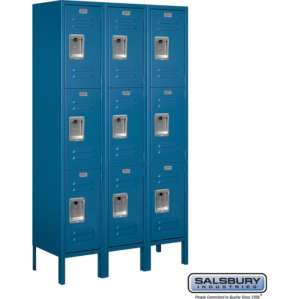 12" Wide Triple Tier Standard Metal Locker - 3 Wide - 5 Feet High - 12" Deep by Salsbury